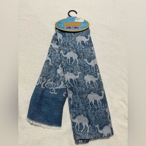 Kiran Jamawar Silk Wool/Viscose Blend Camel Print Lightweight Scarf Shawl Blue